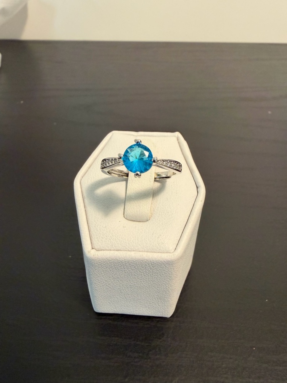 Blue Crystal Solitaire Ring with Pavé Accent - Women Jewelry